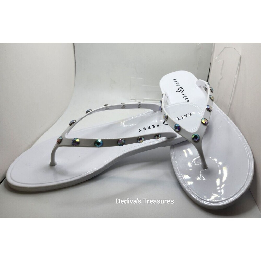 Katy Perry THE GELI GEM White Crystal Flip Flop Sandals ~ Womens Size 10M NEW